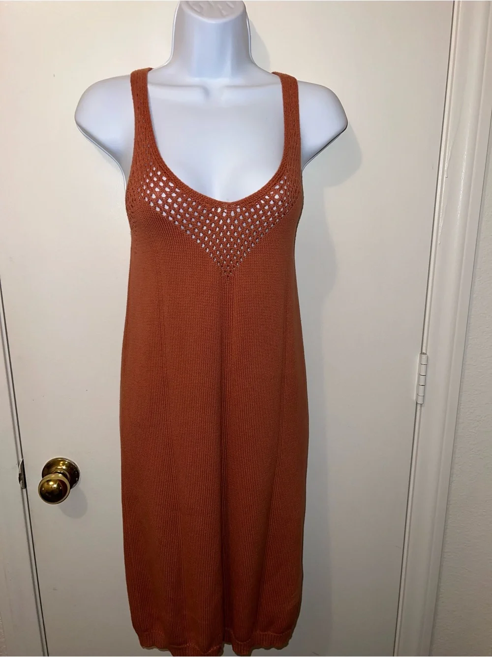 Free People Rust Open-Knit Tank Dress